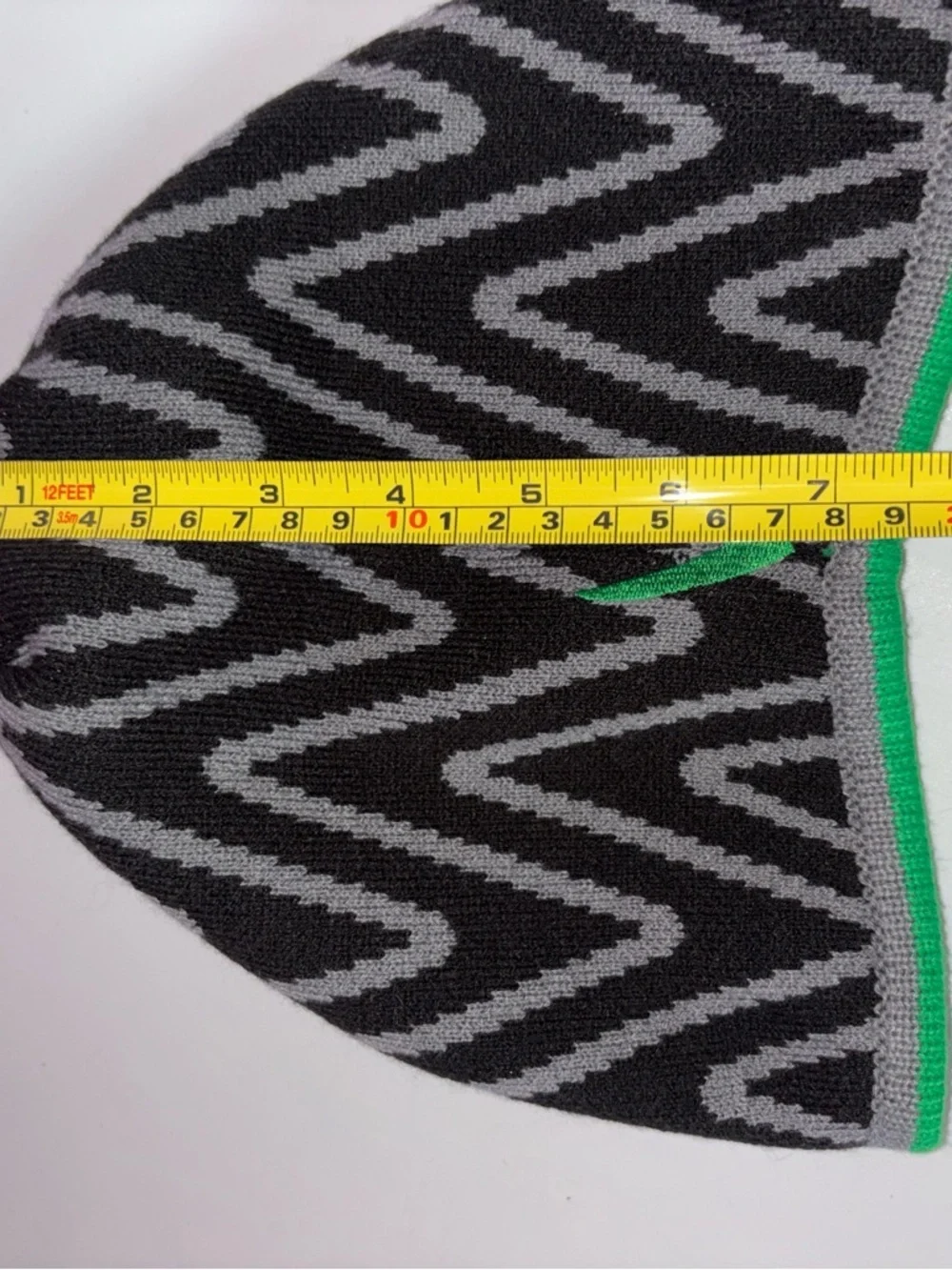 Men's Black & Gray Zigzag Knit Beanie with Bright Green Accent
